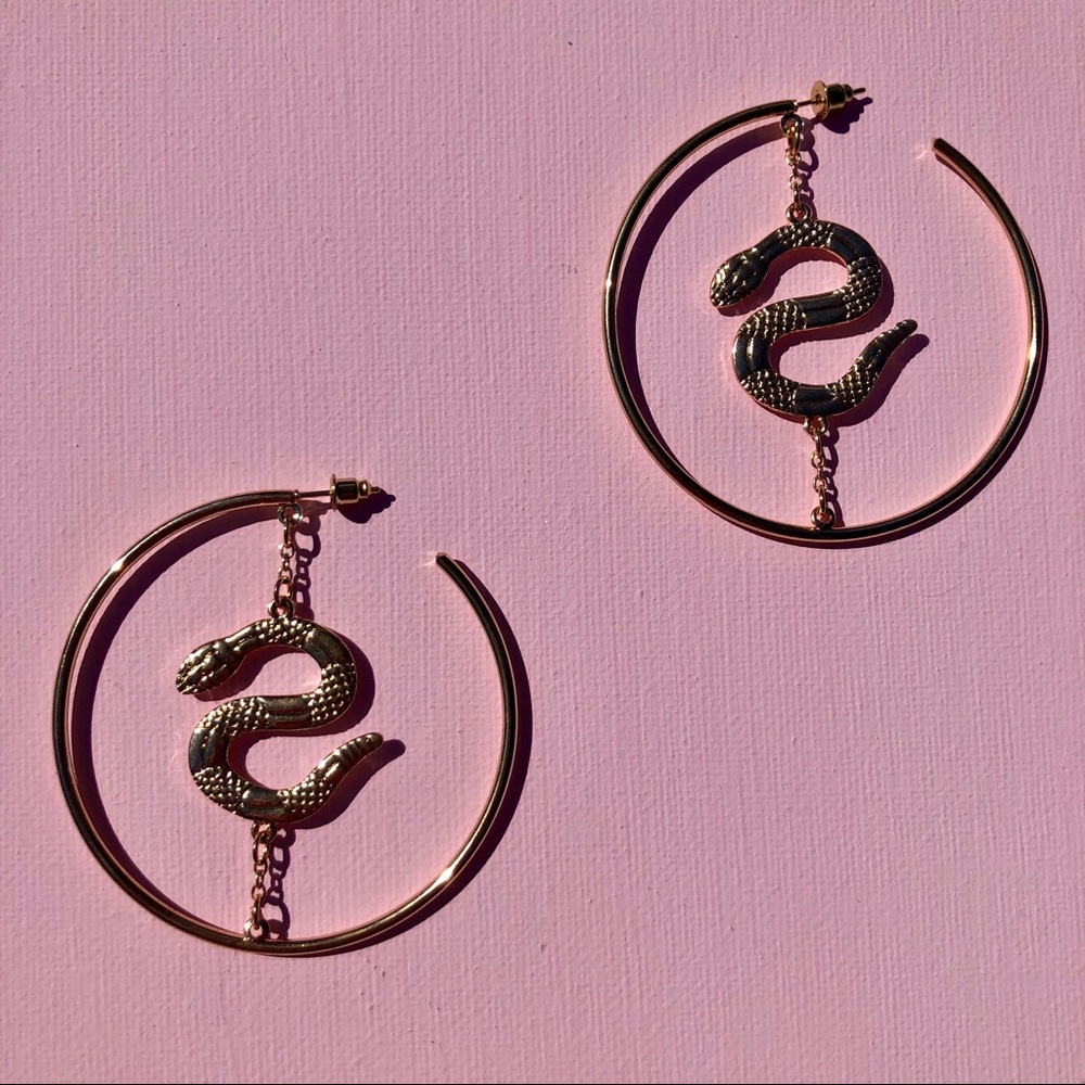 Serpent Queen gold snake hoop earrings